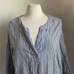 Saint Tropez West  Linen Top Womens Sz 1X Blue Striped Pullover Photo 2