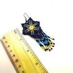 Blue yellow purple long beaded statement earrings Photo 2