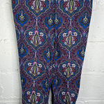 Talbots Women’s Paisley Crop Straight Leg Pants Purple Blue Pockets Size 10 Photo 0