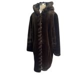 Marvin Richards VINTAGE Marvin Richard’s 80s Chocolate Brown Faux Fur Coat with Hood size Large Photo 1