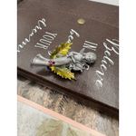 Vintage Angel Violin Christmas Brooch – Holly Leaves Holiday Pin (1980s) Silver Photo 2