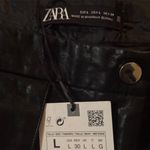 ZARA Black Vegan Leather A-Line Mini Skirt w/Pockets & Gold Buttons Sz L NWT Photo 4