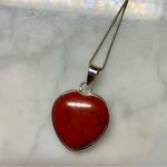 Red Howlite Heart Pendant Necklace Sterling Silver 925 23.5” Photo 1
