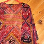 American Eagle  sheer red Aztec tribal kimono cardigan Photo 2