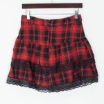 Romwe  Womens Plaid Lace Up Mini Skirt Size M Red Skater Grunge Punk Emo Tiered Photo 5