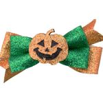 Halloween 2pc Pumpkin Glitter Hair Accessory Bows . Adult One Size nwt Orange Photo 1