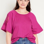 Old Navy Plus Size Top NWT Boho EveryWear Cutwork 100% Cotton Polarized Pink 3X Photo 0