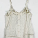 Kori  America Ivory Textured Ruffled Button Accent Tank Top Photo 0