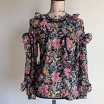 Topshop  Blouse Floral Ruffle Trim Black Sz 2 NWT Photo 1
