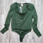 Green Cowl Neck Long Sleeve Bodysuit XS Photo 1