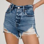Good American The Bombshell Shredded-Hem Denim Shorts Photo 1