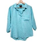 Cynthia Rowley  Linen Top Womens Size S Roll Tab  Sleeves Pockets Collared Blue Photo 1