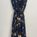 Aritzia Wilfred XS Navy Blue Floral Wrap Dress Flowy Boho Romantic Midi Fairy Photo 0