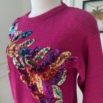 Vintage Western Connection Bedazzled Bling Sequin Sweater Magenta S Pink Photo 3