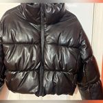 ZARA  Black Faux Leather Puffer Jacket  XL Cropped Mock Neck Gorpcore Streetwear Photo 6