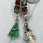 Red Green Beaded Snowman Christmas Tree Silver Tone Keychain Keyring Photo 2