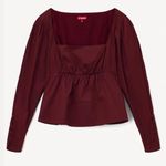 STAUD Peggy Top Plum Cotton Poplin Peplum Blouse Size Medium NWT Red Photo 10