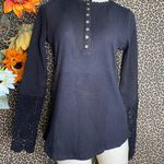 Doe & Rae ✅3/$30✅ NWT  Black Lace Long Sleeved Ribbed Henley Top | LARGE | Photo 1