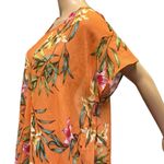 Lily White  Orange Floral Print High Low Tunic Blouse Semi Sheer Womens Large Photo 4