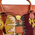 Vintage EM MAY Kilim and brown leather satchel shoulder bag. Photo 11