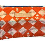 Erin Fetherston Orange White Geometric Floral Zipper Pouch Clutch Wristlet Photo 0