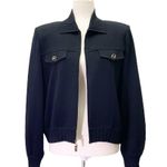 St. John Collection Black Santana Knit Zip Jacket Gold Buttons Size Small USA Photo 1