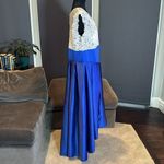 Women’s High Low Blue & White Formal Party Wedding Guest Satin Dress Size XL Photo 2