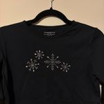 Charter Club Black Long Sleeve Shirt with Snowflake Design Photo 2