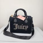 Juicy Couture Bag Obsession Satchel Black Velour Velvet Rhinestone Purse Handbag Photo 13