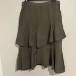 ZARA  green linen blend ruffle tiered midi skirt women’s size small Photo 2