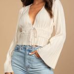 Lulus Champagne Pleated Bell Sleeved Blouse Photo 2