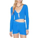 frame denim Frame Crochet Tie Front Cropped Cardigan in Provence Blue Photo 2