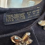 ZARA  Dark Blue Denim Couture Shift Dress Floral Rhinestones Women’s Size Medium Photo 10