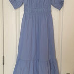 Blue Ruffle Midi Dress Gray Photo 0