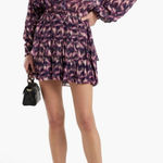 IRO Paris $645 Tyga Long Sleeve Tiered Mini Dress Purple Metallic Sz EU 36 US 4 Photo 0