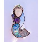 Sajen Brooch Pendant Silver Water Goddess Abalone Shell Amethyst Lolite Peridot Blue Photo 6