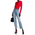 AQUA  Red Long Sleeve Plunge Top Ruched‎ Blouse V Neck Fitted Size S Photo 1