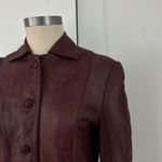 Kinaff Burgundy Leather Blazer Jacket XS Front Button Pockets Tailored Brown Photo 7