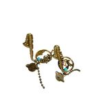 Saxophone, moon and Saturn charm dangle earrings copper gold and blue hue music Photo 2