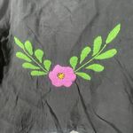Mexican Hand Embroidered Top Medium Black Blouse Flowers Peasant Boho Artsy Cool Photo 2