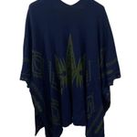 Hannah navy and moss green aztec knit poncho Blue Photo 1