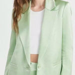 Alice + Olivia Denny Satin Single Breasted Boyfriend Blazer Green Tea Size 6 New Photo 0