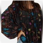 Free People  Black Floral Wildflower Honey Mesh Ruffle Peasant Blouse S Photo 3