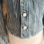 BLANK NYC  Jacket Denim Striped Cropped XS Raw Hem Light Wash Fitted Classic Chic Photo 7