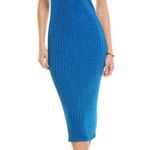 Line and Dot  Metallic Midi Dress Women's Blue M Photo 0
