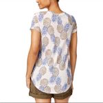 Lucky Brand  Linen Pineapple Print Blouse Top Sz 1X Short Sleeves Scoop Neck Photo 1