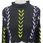 Forever 21  Black Lace Up Long Sleeve Mock Neck Pullover Crop Sweater Top Size M Photo 2