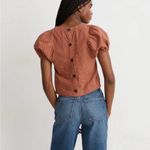 Madewell  Jacquard Puff Sleeve‎ Top Micro Cross Clove 10 Button Crop Boho Woven Photo 5