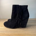 Vince Camuto  Black Suede Fringe Wedge Ankle Booties 8.5W Wide Boho Western Chic‎ Photo 1