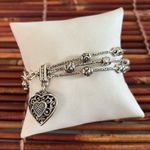 Brighton  Three Strand Silver Heart Charm Bracelet with Crystal Accents Photo 1